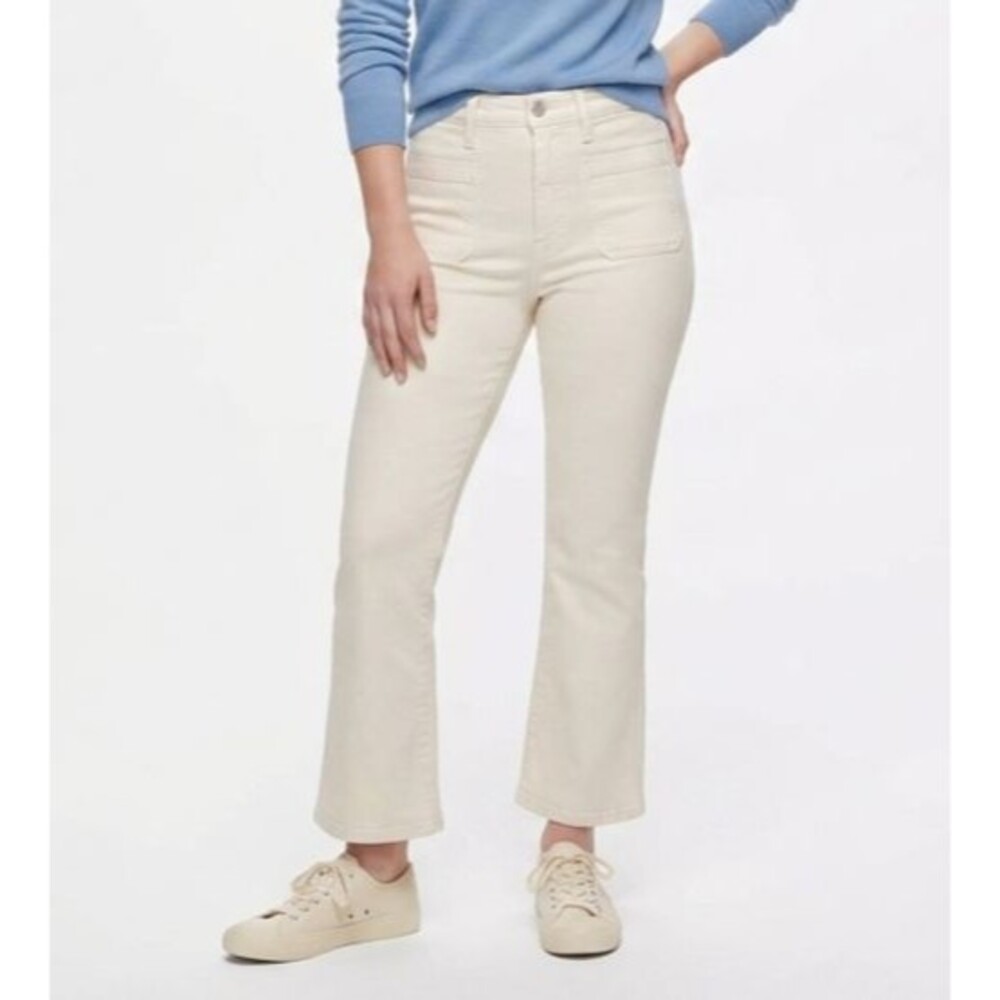 Good American Good Legs Crop Mini Boot Jeans Ivory Patch Pocket Size 4/27 EUC